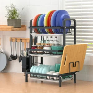 3-TIER DISH RACK WITH UTENSIL HOLDER