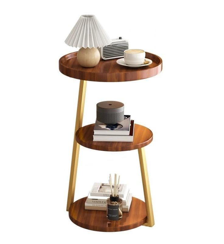 3-Tier Round Modern Side Table,Metal Frame Round Sofa Table