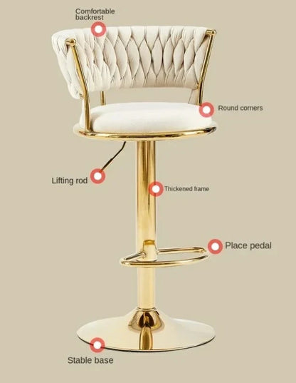 Luxurious Velvet Swivel Bar Stool with Adjustable Gold Base (1 Piece)