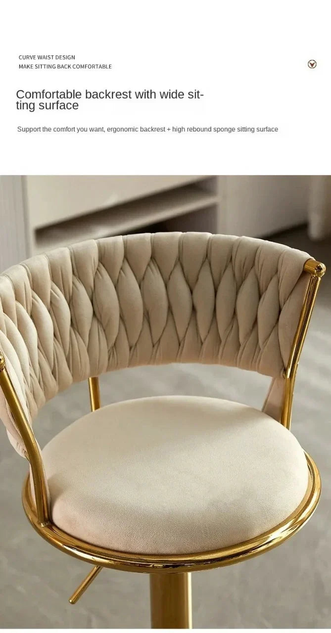 Luxurious Velvet Swivel Bar Stool with Adjustable Gold Base (1 Piece)
