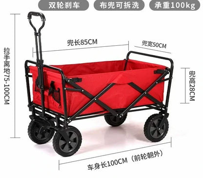Heavy Duty Folding Garden Wagon with Adjustable Rotary Handle