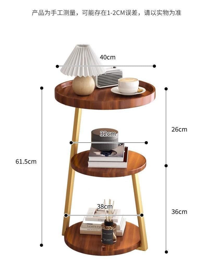 3-Tier Round Modern Side Table，Metal Frame Round Sofa Table