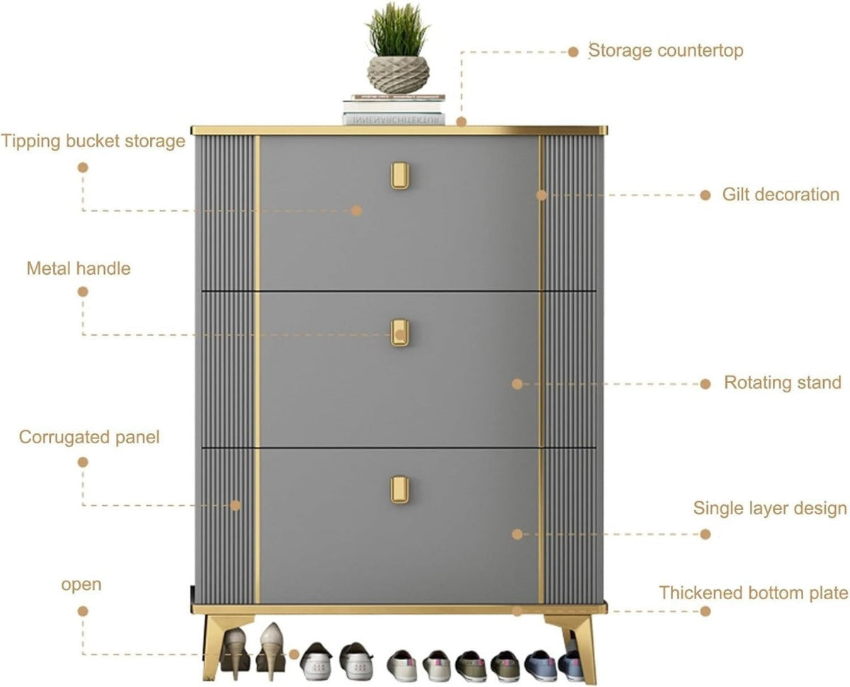 Shoe Cabinet with 3 Flip Drawers, Hidden Shoes Storage Organizer