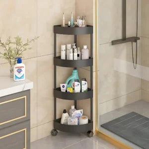 5-TIER CORNER STORAGE RACK WITH ROTATABLE WHEELS –