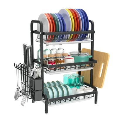 3-TIER DISH RACK WITH UTENSIL HOLDER