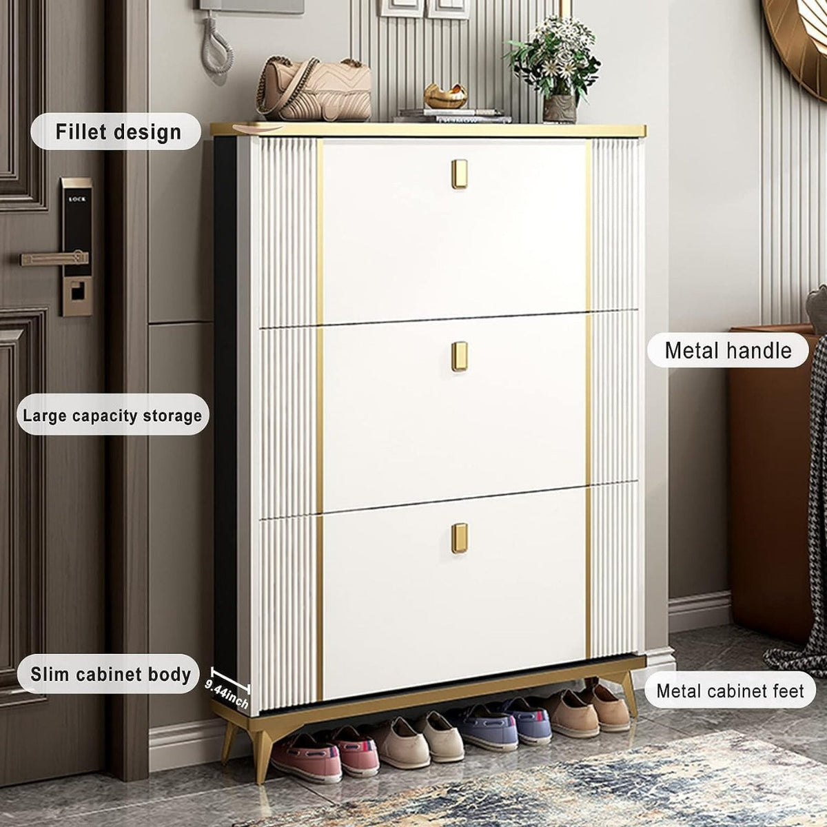 Shoe Cabinet with 3 Flip Drawers, Hidden Shoes Storage Organizer