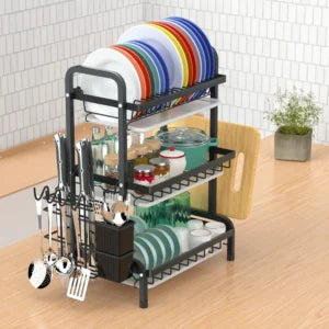 3-TIER DISH RACK WITH UTENSIL HOLDER
