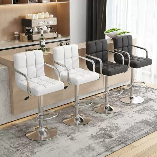Modern Height Adjustable Bar Stool, PU Leather Swivel Counter Chair