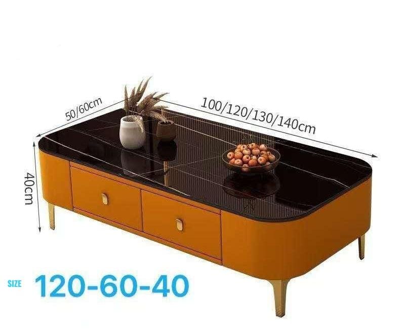 Modern rectangular coffee table featuring a white faux-marble tabletop