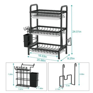 3-TIER DISH RACK WITH UTENSIL HOLDER